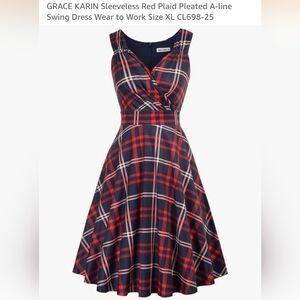Grace Karin Navy and Red Plaid Wrap Dress